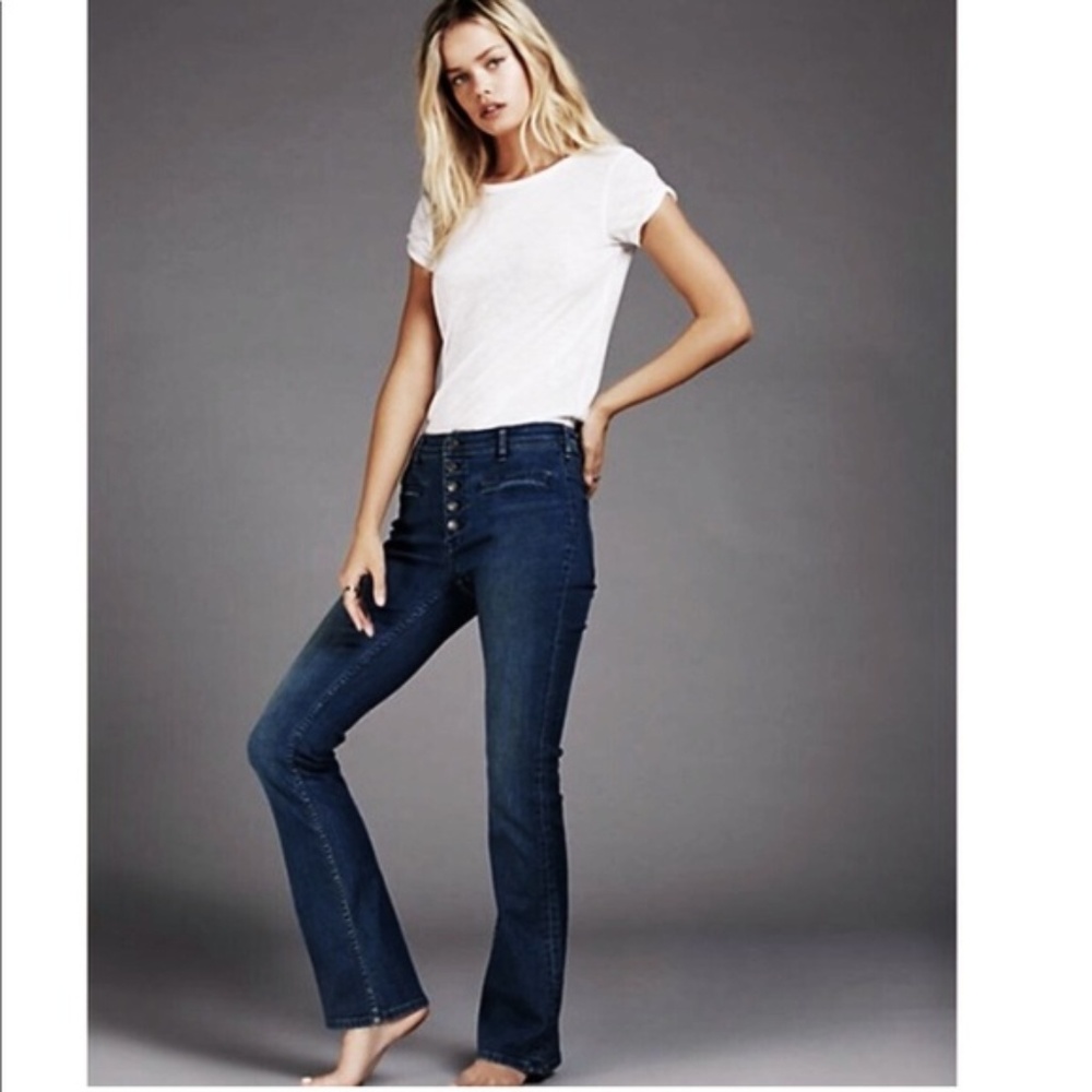 🌼 Free People Button Fly Boot Cut Dark Wash Jeans